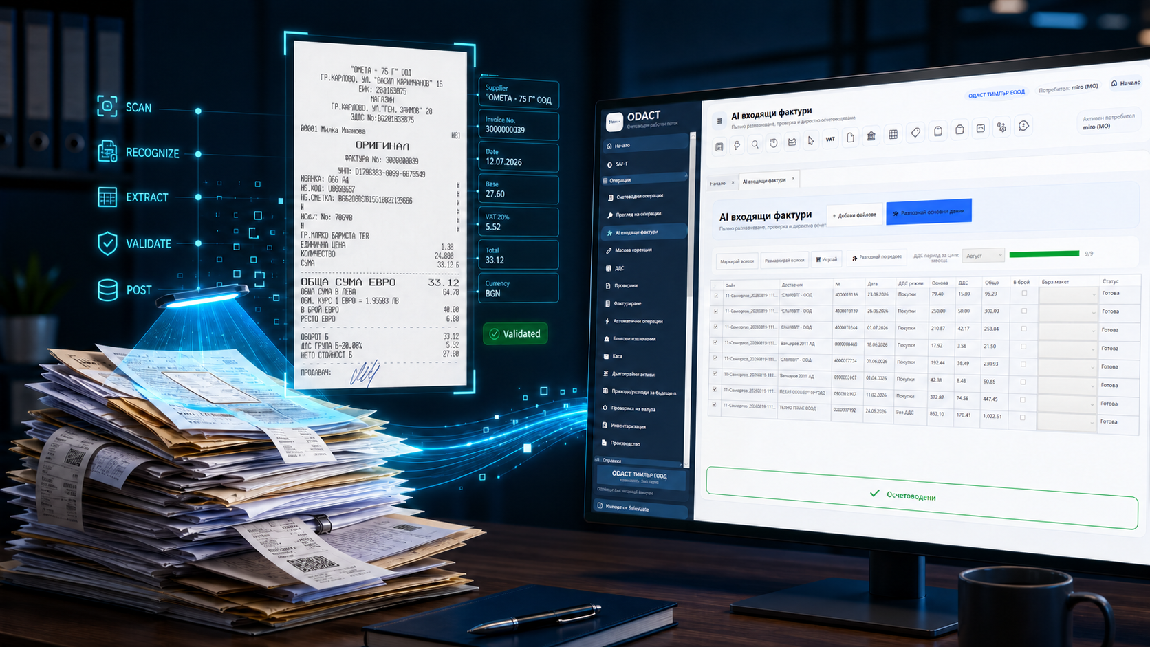 AI разпознаване, проверка и осчетоводяване на входящи фактури в ODACT AccountingSuite